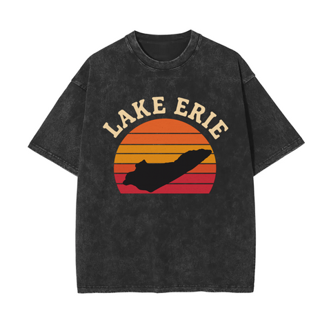 Lake Erie Sunset Snow Washed Oversized Tee