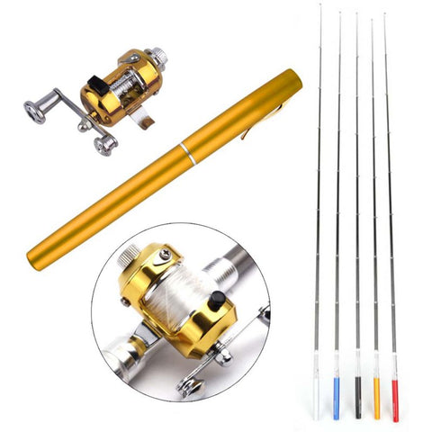 Buy ASR Mini Telescopic Portable Pocket Pen Shape Alloy Fishing Rod Reel  Line Combos (Golden Yellow) Online at Low Prices in India 
